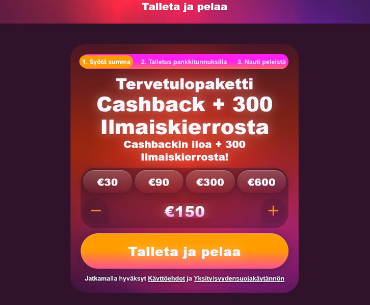  Cashback-bonus vaatii 10-kertaisen läpikäyntivaatimuksen